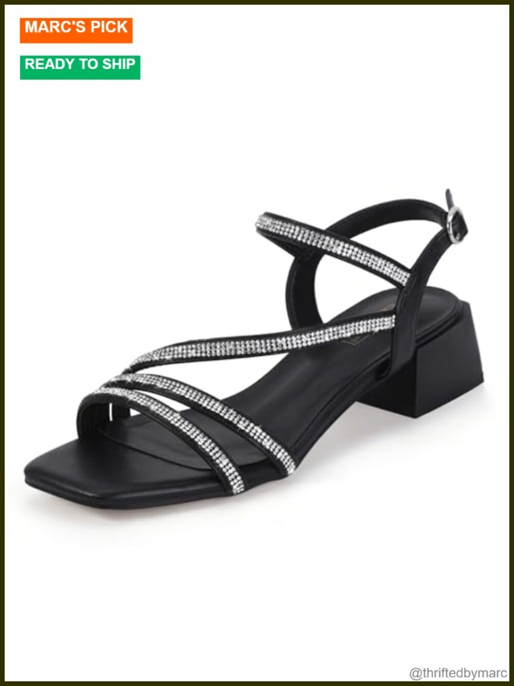 Rhinestone Strappy Slingback Low Heeled Sandals Sparkly Block Heels Dressy